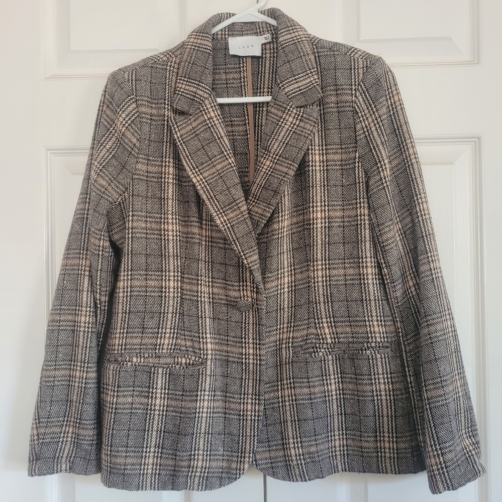 Plaid Blazer Jacket. Brown And Cream